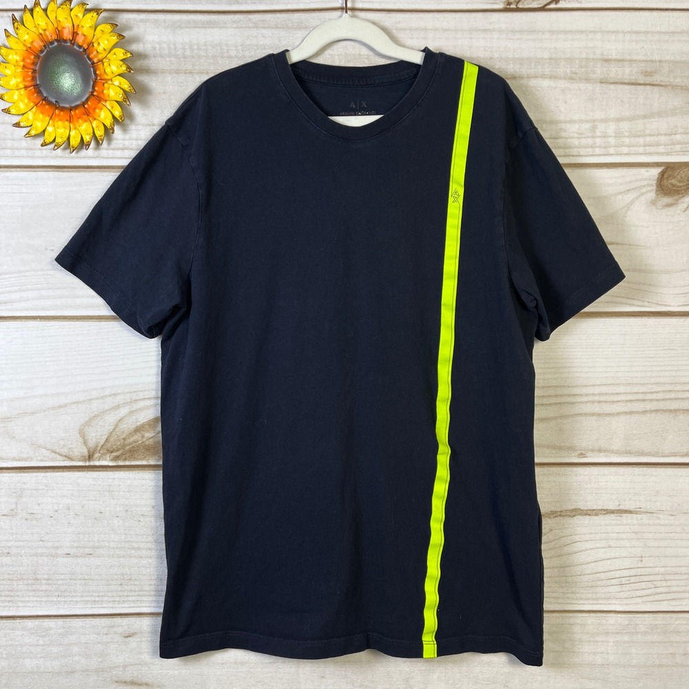 Kids‎ Armani Exchange T Shirt Navy Blue Neon Yellow Stripe Logo Small S